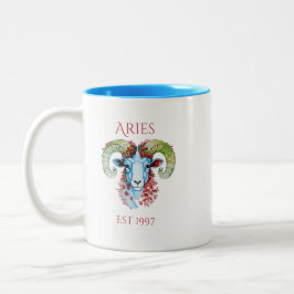 Bicolor Taza floral de Aries de año personalizado de dos t
