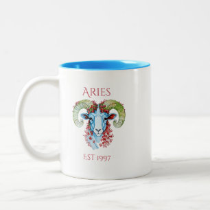 Bicolor Taza floral de Aries de año personalizado de dos t