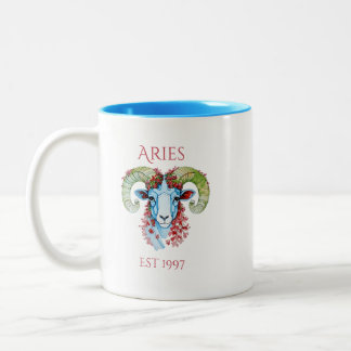Bicolor Taza floral de Aries de año personalizado de dos t