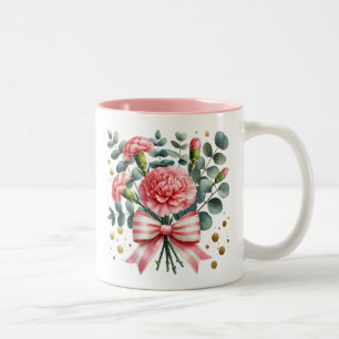 Bicolor Taza floral de clavel rosa, Taza de café de flores