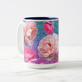 Bicolor Taza floral de dos tonos del purpurina del rosa de