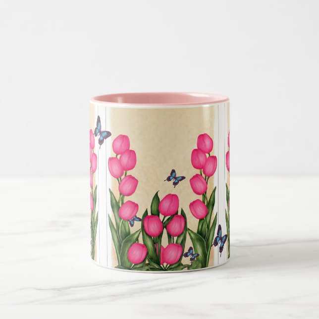 Bicolor Taza floral de los tulipanes rosados (Centro)