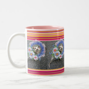 Bicolor Taza floral de raya de zarigüeya rosa