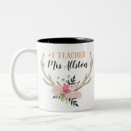 Bicolor Taza floral del regalo del nombre del profesor de