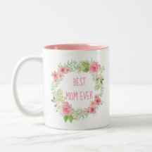 Taza floral del rosa de la "mejor mamá nunca"