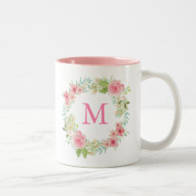 Taza floral rosada personalizada