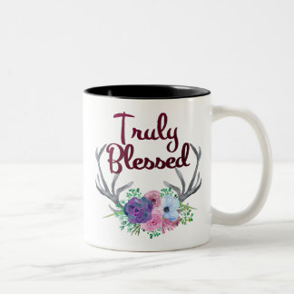 Bicolor Taza floral verdad bendecida de las astas