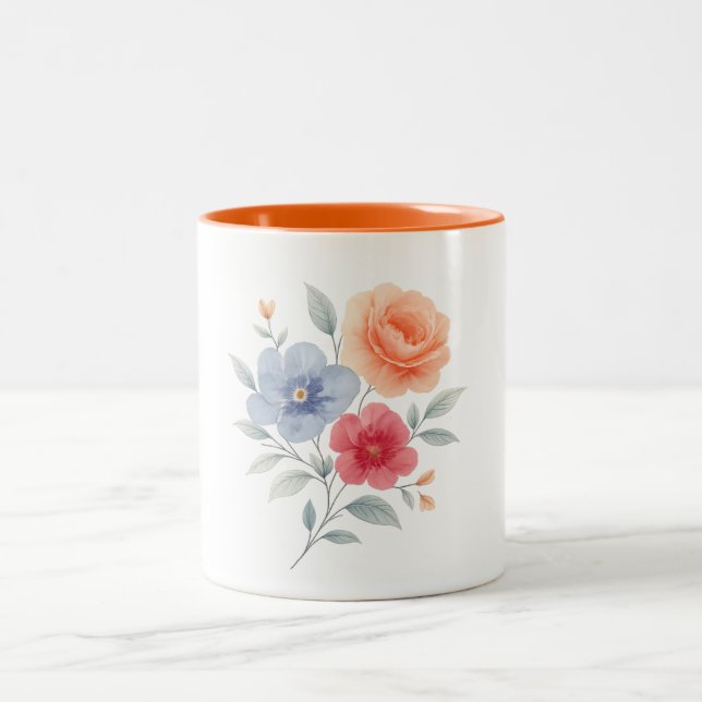 Bicolor Taza - Flores Acuarela (Centro)