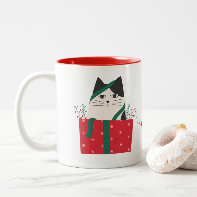 Bicolor Taza Gato Merry Christmas (Con donut)