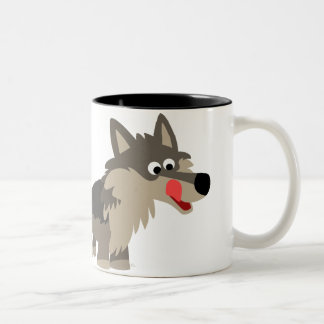 Bicolor Taza hambrienta del lobo del dibujo animado lindo