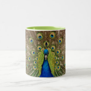 Bicolor Taza hermosa del pavo real y de la impresión de