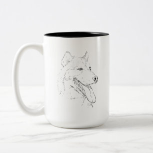 Bicolor Taza Husky – Taza de café con perro de tinta dibuj