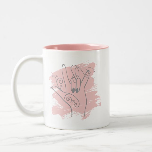 Bicolor Taza ilustrada de ASL - Personalizada rosa (Izquierda)