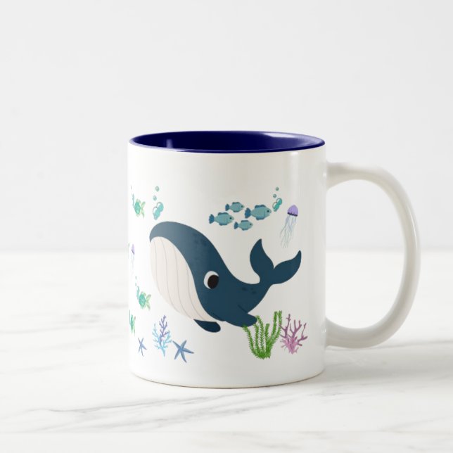 Bicolor Taza Infantil con Diseño de Ballena y Peces (Derecha)