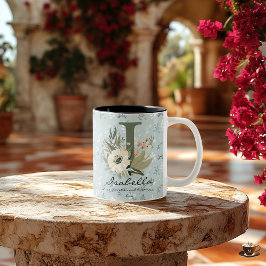 Bicolor Taza inicial floral boho chic inspirada para Isabe