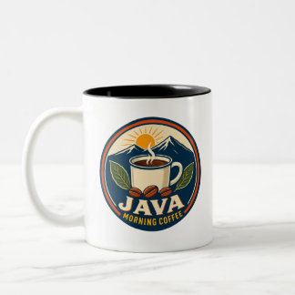 Bicolor Taza Java Morning Coffee Retro Badge Dos Tonos