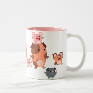 Bicolor Taza linda de la familia del cerdo del dibujo
