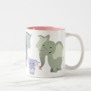 Bicolor Taza linda de la familia del elefante del dibujo