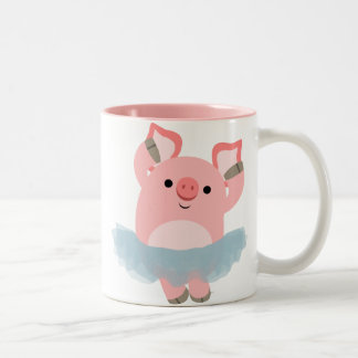 Bicolor Taza linda del cerdo de la bailarina del dibujo