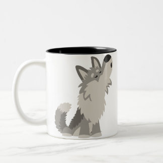 Bicolor Taza linda del lobo del dibujo animado del grito