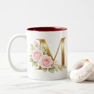Bicolor Taza M de monograma floral de lujo