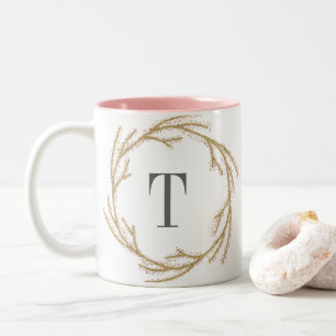 Bicolor Taza mágica del monograma de la guirnalda el   de