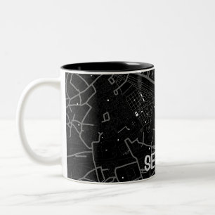 Bicolor Taza mapa minimalista de Sevilla - Negro-blanco