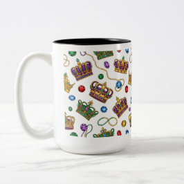 Bicolor Taza Mardi Gras con patrón de coronas y joyas real