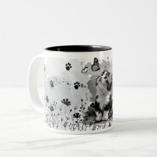 Bicolor Taza Maullido de Gato Adorable | Amante de Gatos A