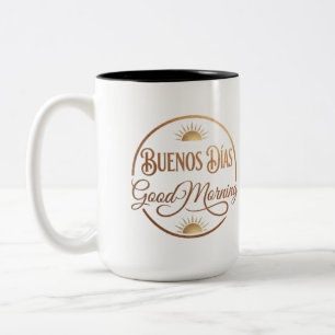 Bicolor Taza Minimalista Bilingüe para la Mañana - Buenos 