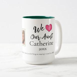 Bicolor Taza moderna personalizada con 1 foto que amamos a