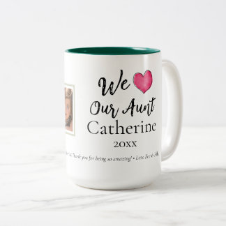 Bicolor Taza moderna personalizada con 1 foto que amamos a