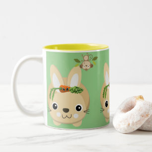 Bicolor Taza Mono Conejo Zanahorias y Guisantes Verde Amar