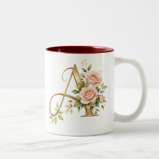 Bicolor Taza Monograma Floral de Oro de Lujo A Elegante P