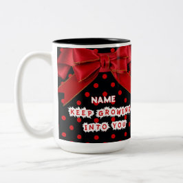 Bicolor Taza Motivacional Personalizada de Lunares Rojos