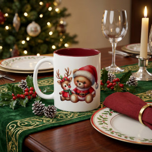 Bicolor Taza Navideña con adorable osito