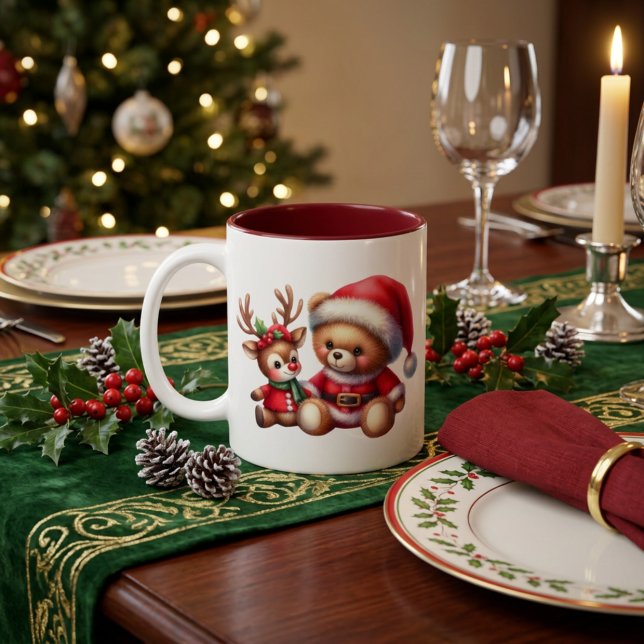 Bicolor Taza Navideña con adorable osito (Subido por el creador)