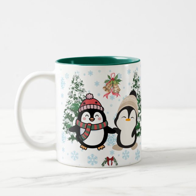 Bicolor Taza navideña de pingüinos lindos (Izquierda)