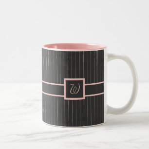 Bicolor Taza negra con rayas rosadas