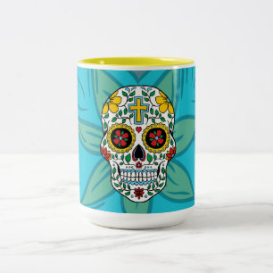 Bicolor Taza Ojos de Flor de Cráneo de Azúcar