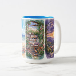 Bicolor Taza para amantes de libros de acuarela, regalo ac