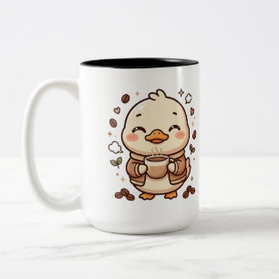Bicolor Taza para amantes del café con pato Kawaii de dos