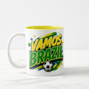 Bicolor Taza para fanáticos del fútbol VAMOS BRASIL Bras