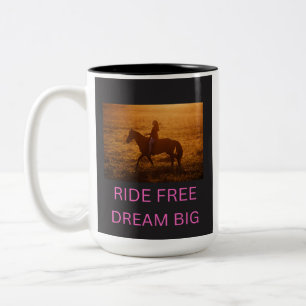 Bicolor Taza para jinete de caballo con puesta de sol Caba