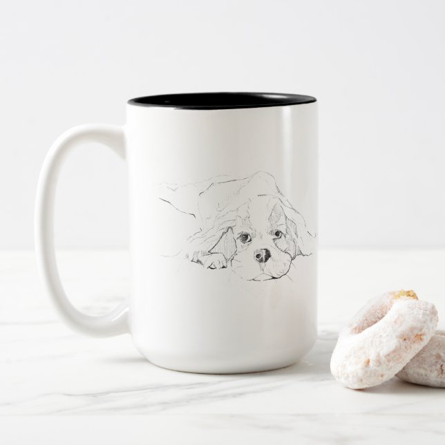 Bicolor Taza para mascotas Cavalier King Charles Spaniel (Con donut)
