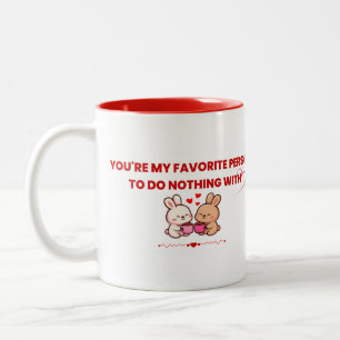 Bicolor Taza para pareja de conejitos lindos en San Valent