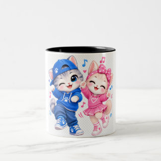 Bicolor Taza para parejas Gatos bailarines lindos Taza par