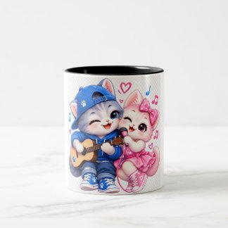 Bicolor Taza para parejas, Taza de gatos cantores lindos