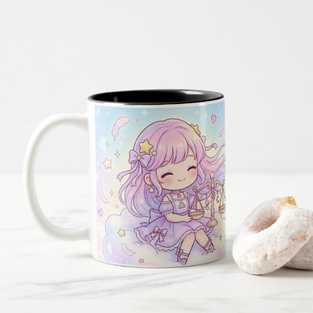 Bicolor Taza personalizada adorable Libra Zodiaco (Con donut)