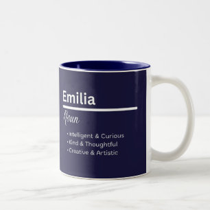 Bicolor Taza Personalizada con el Significado del Nombre E